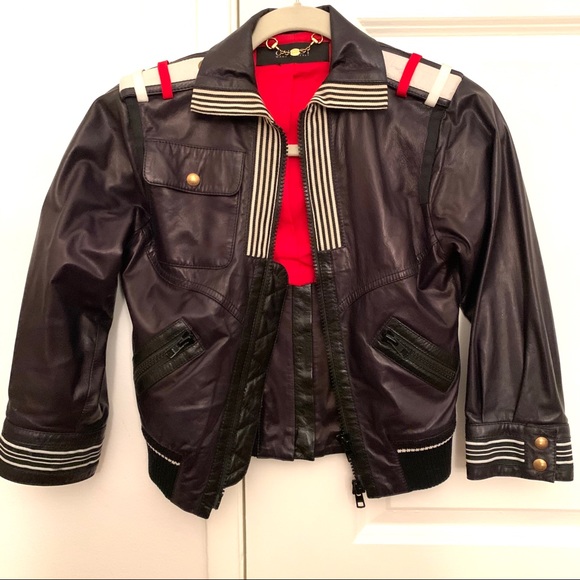 Gucci Jackets & Blazers - Gucci Navy Blue Leather Jacket, Size XS (Sample)